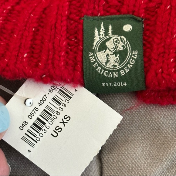 American Eagle Fair Isle Sweater Crew Neck  Red & White Knit Bonus dog sweater - Picture 12 of 13